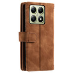 For Xiaomi 14T Phone Case Zipper Pocket 9 Card Slots PU Leather Flip Cover
