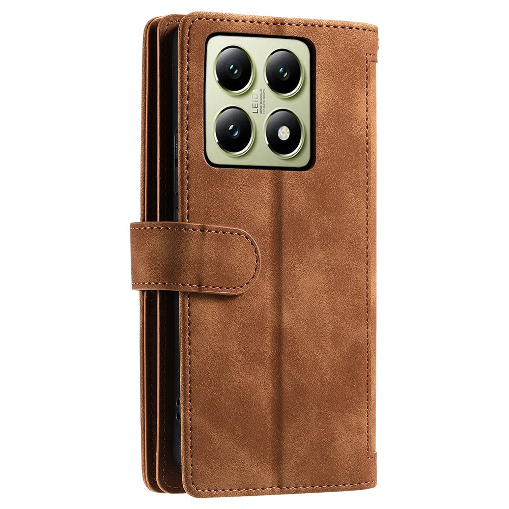 For Xiaomi 14T Phone Case Zipper Pocket 9 Card Slots PU Leather Flip Cover