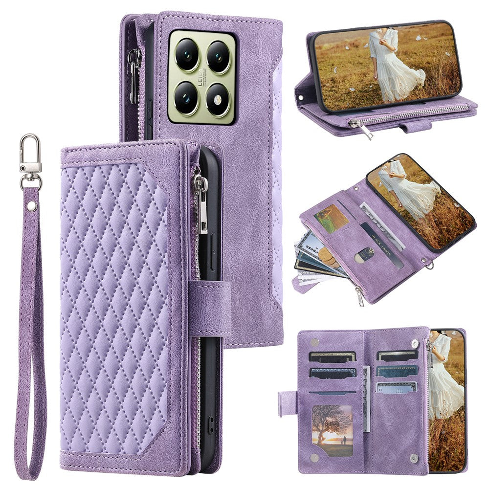 Style 005 For Xiaomi 14T Phone Case Rhombus Stitching Line PU Leather Wallet Cover