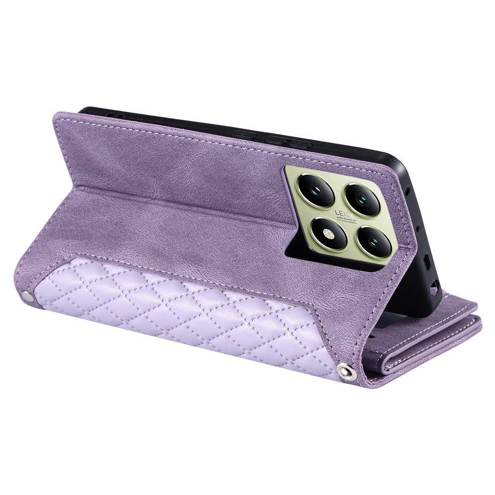 Style 005 For Xiaomi 14T Phone Case Rhombus Stitching Line PU Leather Wallet Cover