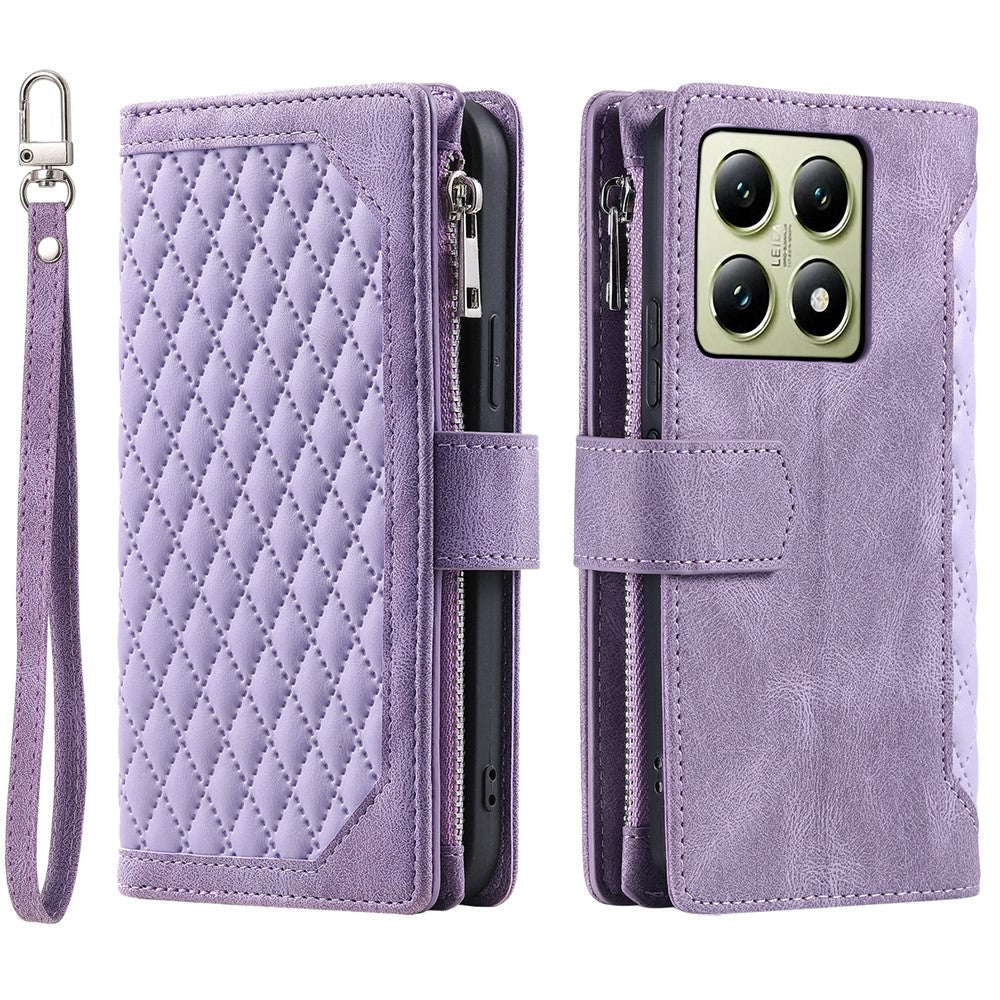 Style 005 For Xiaomi 14T Phone Case Rhombus Stitching Line PU Leather Wallet Cover