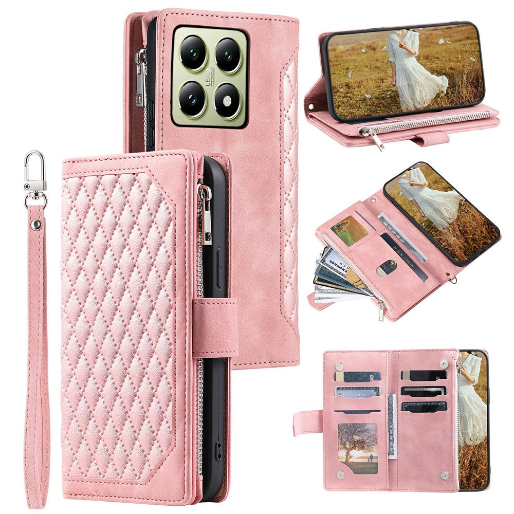 Style 005 For Xiaomi 14T Phone Case Rhombus Stitching Line PU Leather Wallet Cover