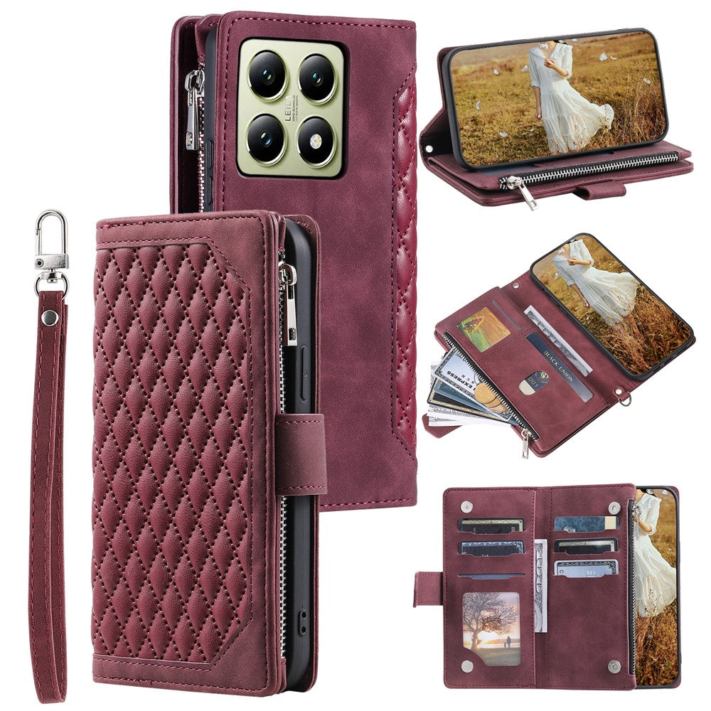 Style 005 For Xiaomi 14T Phone Case Rhombus Stitching Line PU Leather Wallet Cover