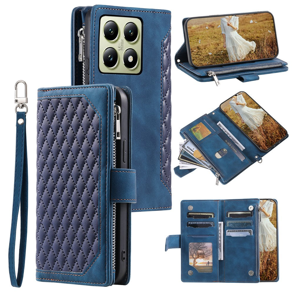 Style 005 For Xiaomi 14T Phone Case Rhombus Stitching Line PU Leather Wallet Cover
