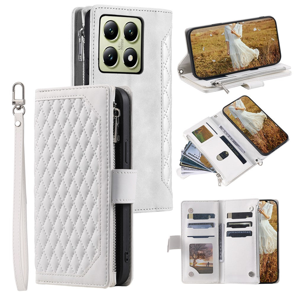 Style 005 For Xiaomi 14T Phone Case Rhombus Stitching Line PU Leather Wallet Cover