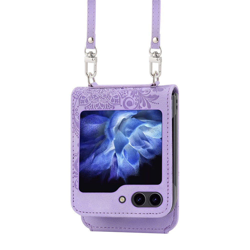 For Samsung Galaxy Z Flip7 FE 5G / Z Flip6 5G Leather Case Multiple Card Slots Phone Cover with Shoulder Strap