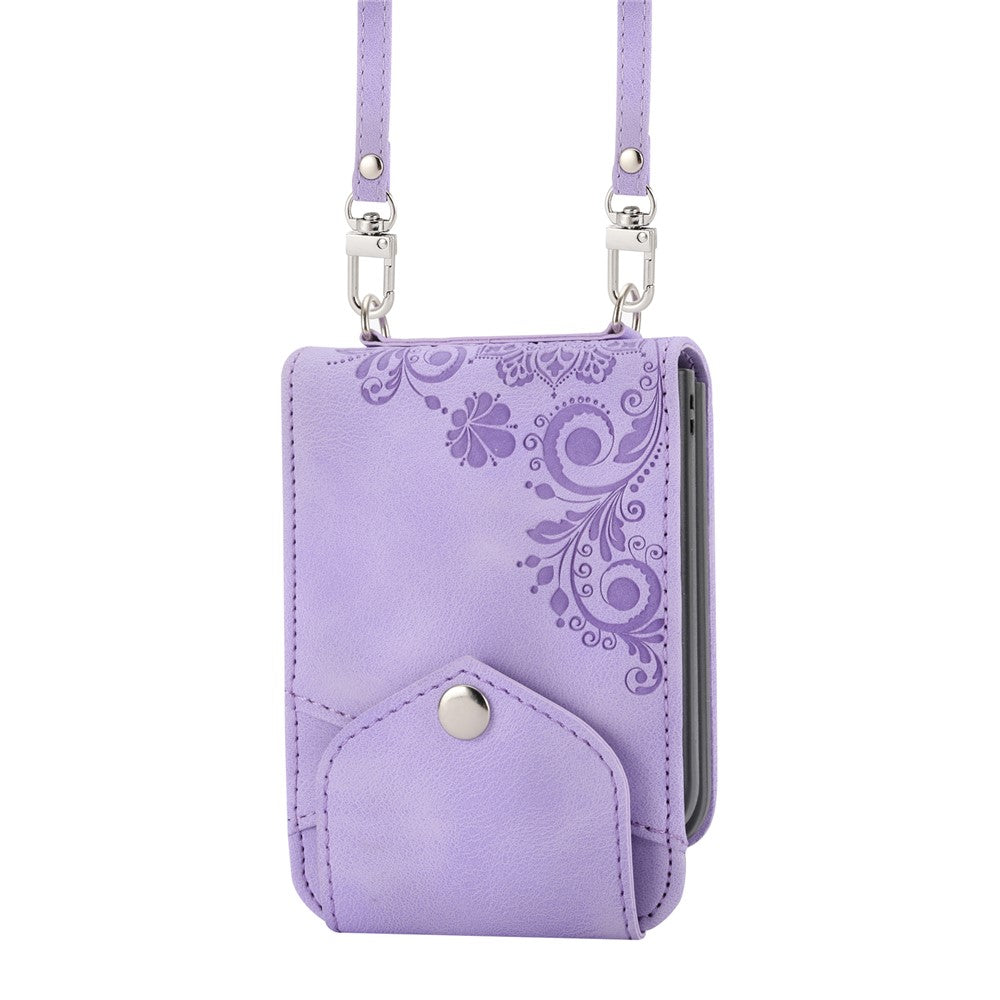 For Samsung Galaxy Z Flip7 FE 5G / Z Flip6 5G Leather Case Multiple Card Slots Phone Cover with Shoulder Strap