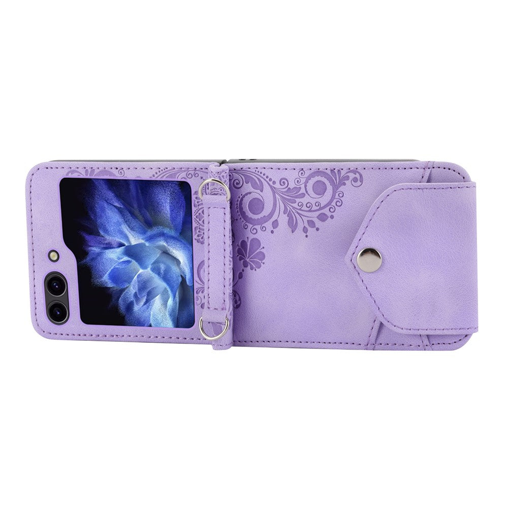 For Samsung Galaxy Z Flip7 FE 5G / Z Flip6 5G Leather Case Multiple Card Slots Phone Cover with Shoulder Strap