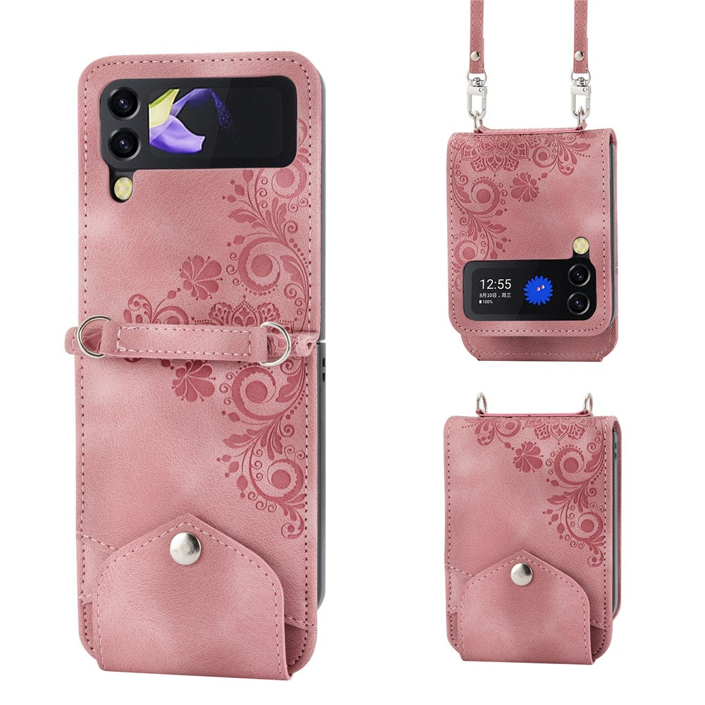 For Samsung Galaxy Z Flip7 FE 5G / Z Flip6 5G Leather Case Multiple Card Slots Phone Cover with Shoulder Strap