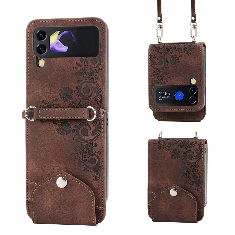 For Samsung Galaxy Z Flip7 FE 5G / Z Flip6 5G Leather Case Multiple Card Slots Phone Cover with Shoulder Strap