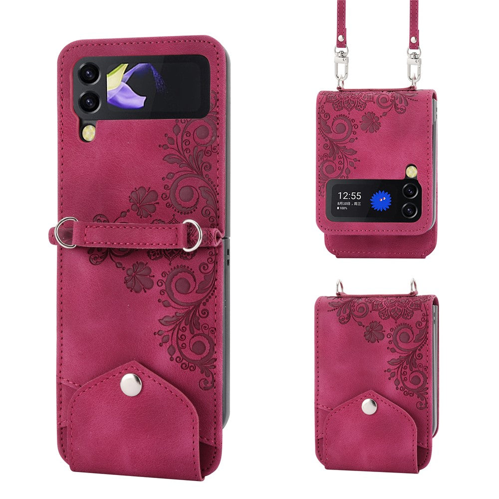 For Samsung Galaxy Z Flip7 FE 5G / Z Flip6 5G Leather Case Multiple Card Slots Phone Cover with Shoulder Strap