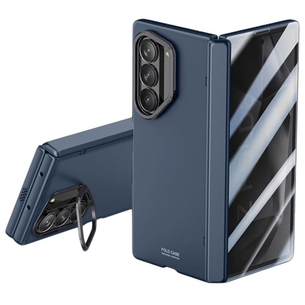 For Samsung Galaxy Z Fold6 5G Case PC Hard Phone Cover with Anti-spy Film, Lens Frame Kickstand