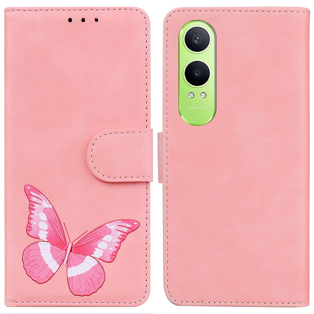 OnePlus Nord CE4 Lite 5G / Oppo K12x 5G (Kina) mobilskal Fjärilstryckt PU-läder Stativ mobilskal