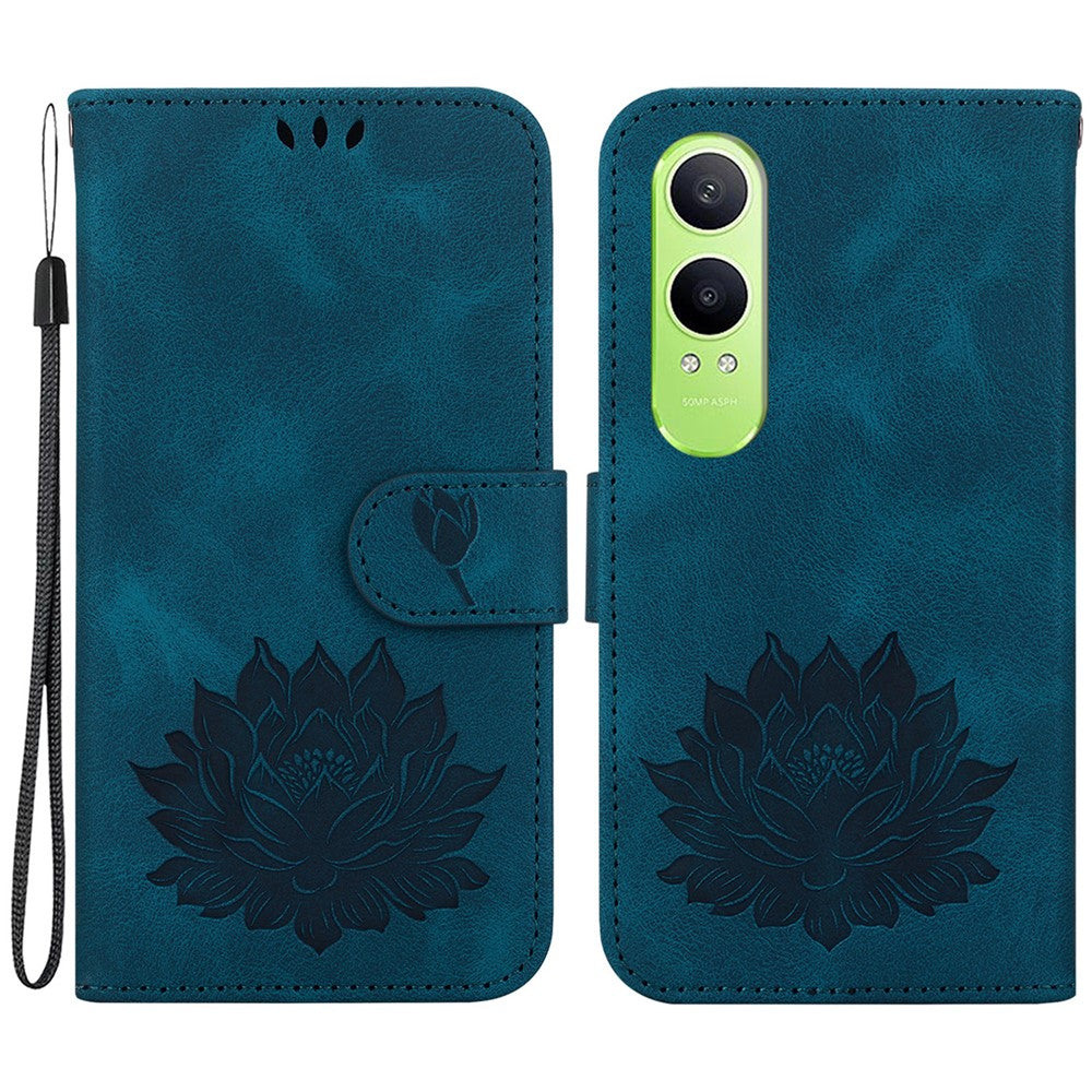 OnePlus Nord CE4 Lite 5G / Oppo K12x 5G (Kina) mobilskal Lotus Imprint Läder Stativ Plånboksfodral