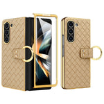 For Samsung Galaxy Z Fold5 5G Case Woven Texture Leather+PC Phone Cover with Back Screen Film