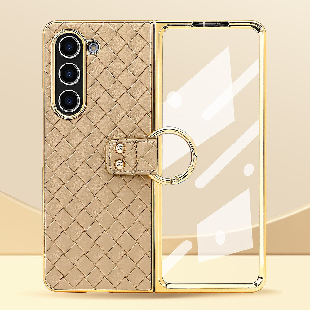 For Samsung Galaxy Z Fold5 5G Case Woven Texture Leather+PC Phone Cover with Back Screen Film