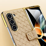 For Samsung Galaxy Z Fold5 5G Case Woven Texture Leather+PC Phone Cover with Back Screen Film