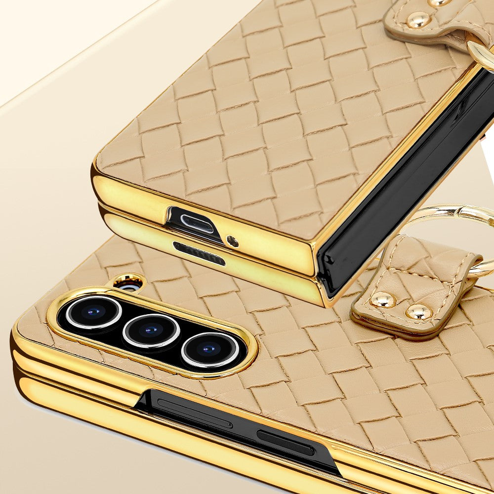 For Samsung Galaxy Z Fold5 5G Case Woven Texture Leather+PC Phone Cover with Back Screen Film