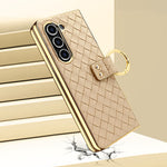 For Samsung Galaxy Z Fold5 5G Case Woven Texture Leather+PC Phone Cover with Back Screen Film