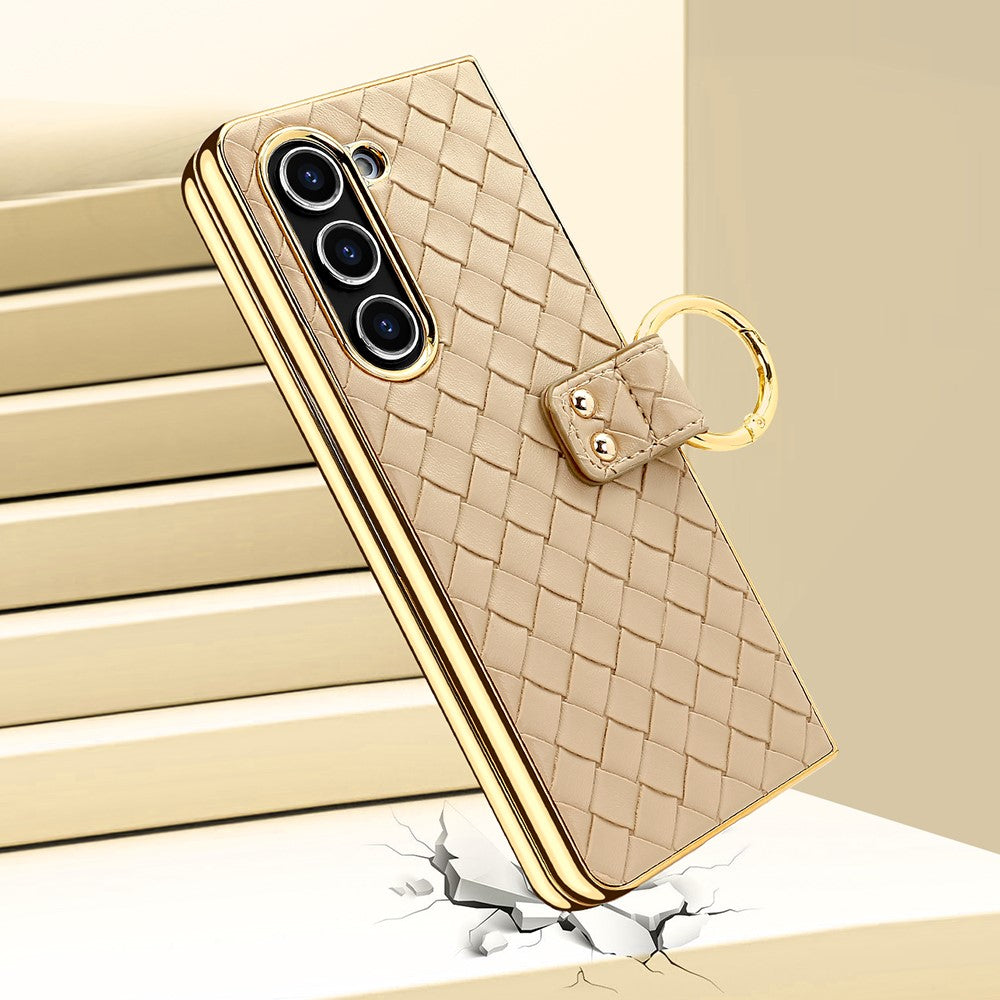 For Samsung Galaxy Z Fold5 5G Case Woven Texture Leather+PC Phone Cover with Back Screen Film