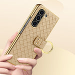 For Samsung Galaxy Z Fold5 5G Case Woven Texture Leather+PC Phone Cover with Back Screen Film