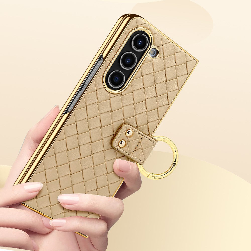 For Samsung Galaxy Z Fold5 5G Case Woven Texture Leather+PC Phone Cover with Back Screen Film