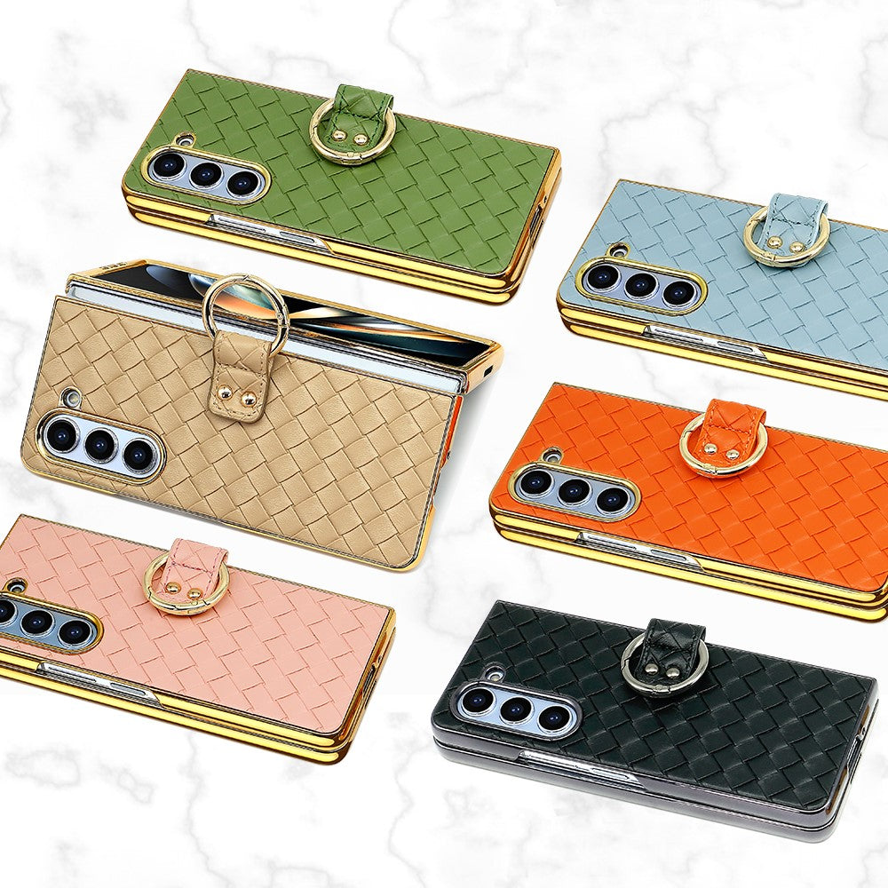 For Samsung Galaxy Z Fold5 5G Case Woven Texture Leather+PC Phone Cover with Back Screen Film
