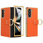 For Samsung Galaxy Z Fold5 5G Case Woven Texture Leather+PC Phone Cover with Back Screen Film