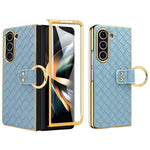 For Samsung Galaxy Z Fold5 5G Case Woven Texture Leather+PC Phone Cover with Back Screen Film