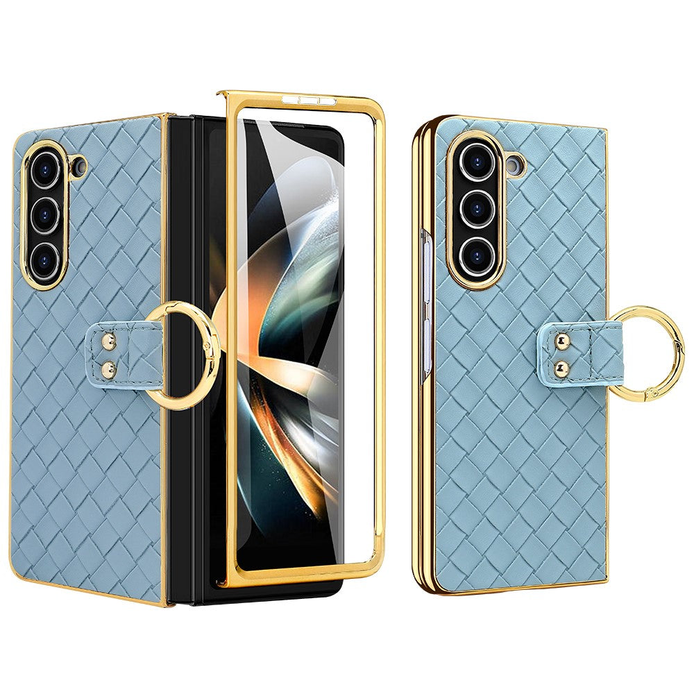 For Samsung Galaxy Z Fold5 5G Case Woven Texture Leather+PC Phone Cover with Back Screen Film