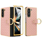 For Samsung Galaxy Z Fold5 5G Case Woven Texture Leather+PC Phone Cover with Back Screen Film