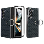 For Samsung Galaxy Z Fold5 5G Case Woven Texture Leather+PC Phone Cover with Back Screen Film