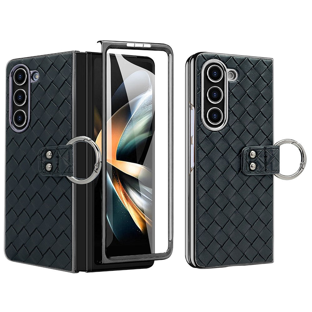 For Samsung Galaxy Z Fold5 5G Case Woven Texture Leather+PC Phone Cover with Back Screen Film