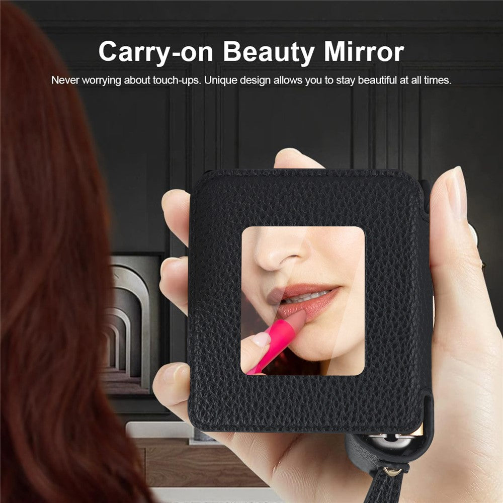 For Samsung Galaxy Z Flip5 5G Case Folding Mirror PU Leather+PC Tote Phone Cover with Back Film