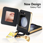 For Samsung Galaxy Z Flip5 5G Case Folding Mirror PU Leather+PC Tote Phone Cover with Back Film
