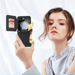 For Samsung Galaxy Z Flip5 5G Case Folding Mirror PU Leather+PC Tote Phone Cover with Back Film