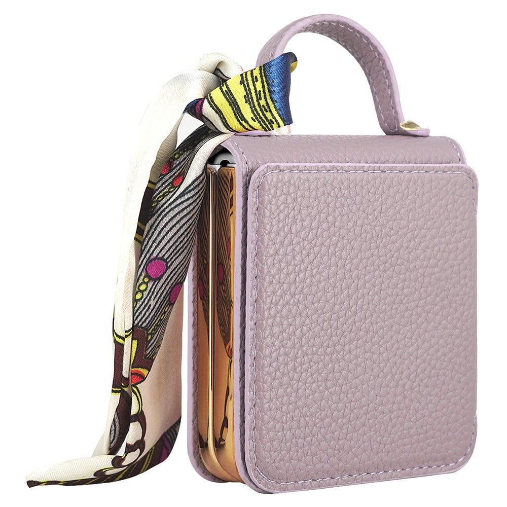 For Samsung Galaxy Z Flip5 5G Case Folding Mirror PU Leather+PC Tote Phone Cover with Back Film