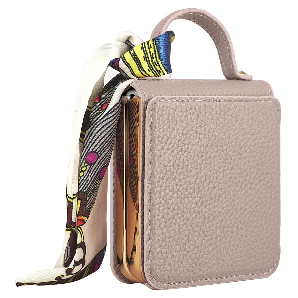 For Samsung Galaxy Z Flip5 5G Case Folding Mirror PU Leather+PC Tote Phone Cover with Back Film