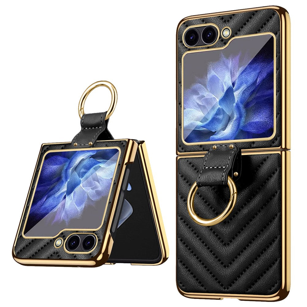 For Samsung Galaxy Z Flip7 FE 5G / Z Flip6 5G Case V-Shape Pattern Kickstand PC Phone Cover