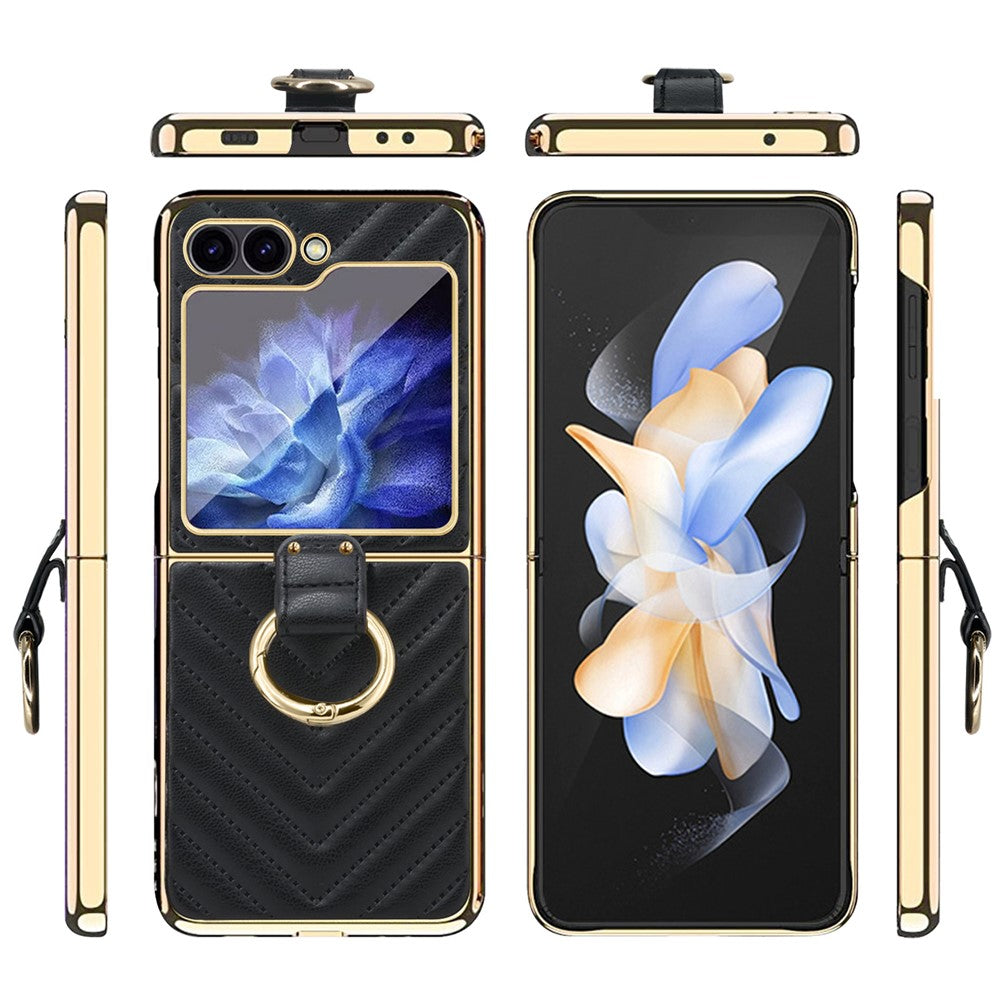 For Samsung Galaxy Z Flip7 FE 5G / Z Flip6 5G Case V-Shape Pattern Kickstand PC Phone Cover