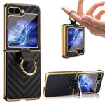 For Samsung Galaxy Z Flip7 FE 5G / Z Flip6 5G Case V-Shape Pattern Kickstand PC Phone Cover