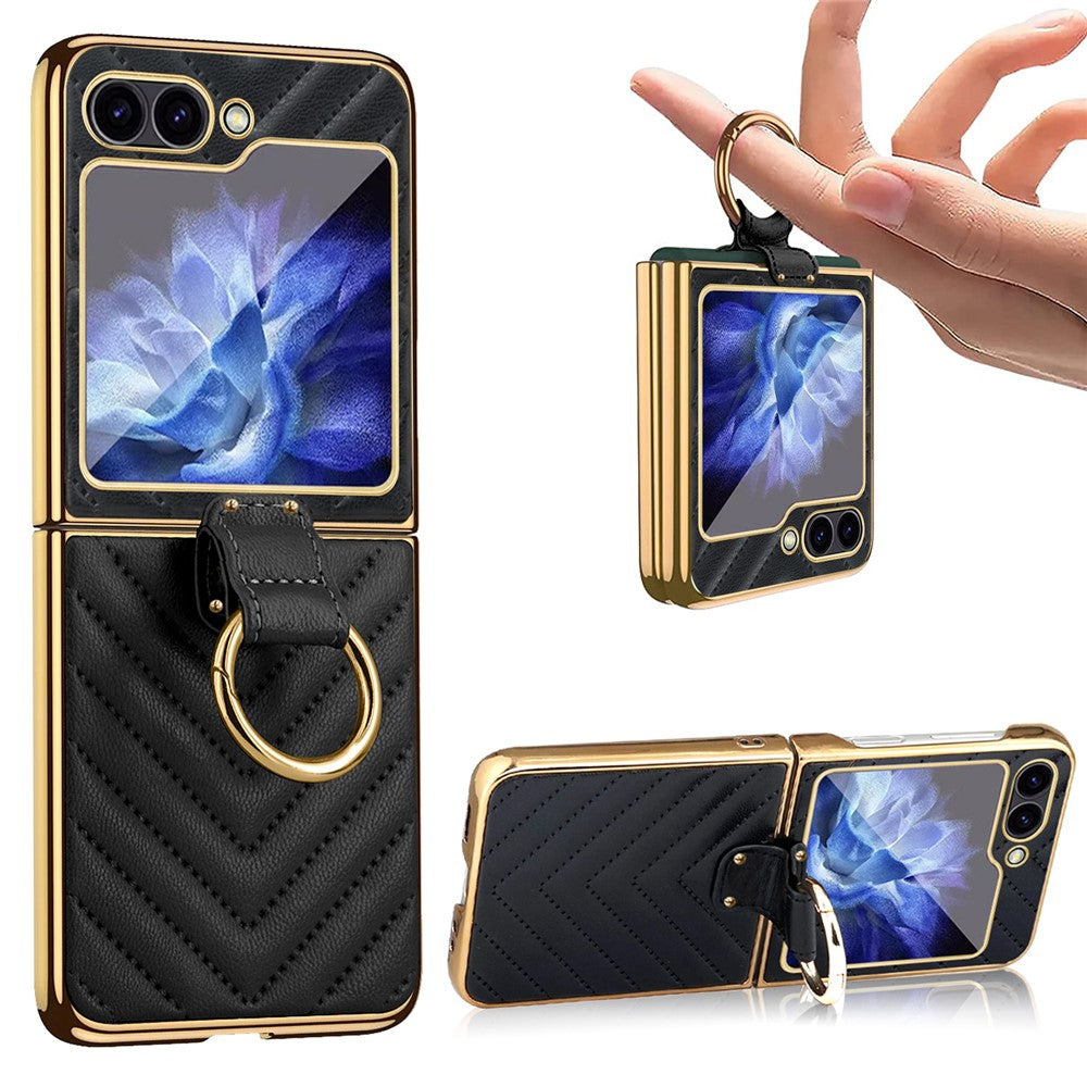 For Samsung Galaxy Z Flip7 FE 5G / Z Flip6 5G Case V-Shape Pattern Kickstand PC Phone Cover