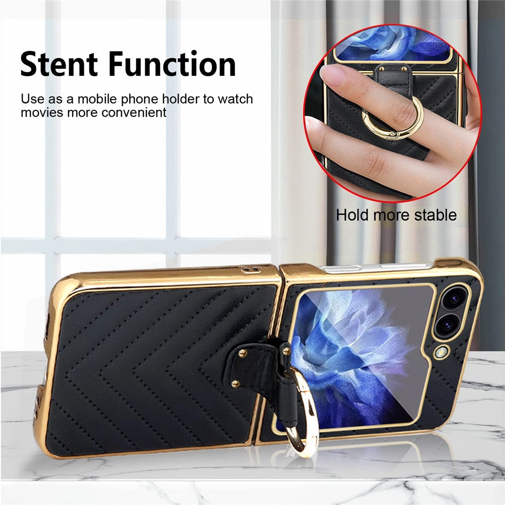 For Samsung Galaxy Z Flip7 FE 5G / Z Flip6 5G Case V-Shape Pattern Kickstand PC Phone Cover