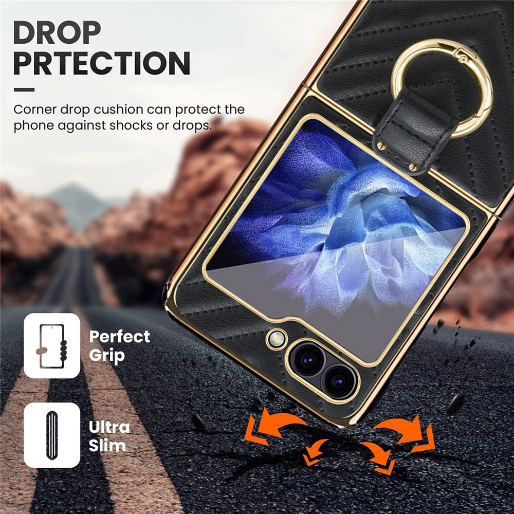 For Samsung Galaxy Z Flip7 FE 5G / Z Flip6 5G Case V-Shape Pattern Kickstand PC Phone Cover