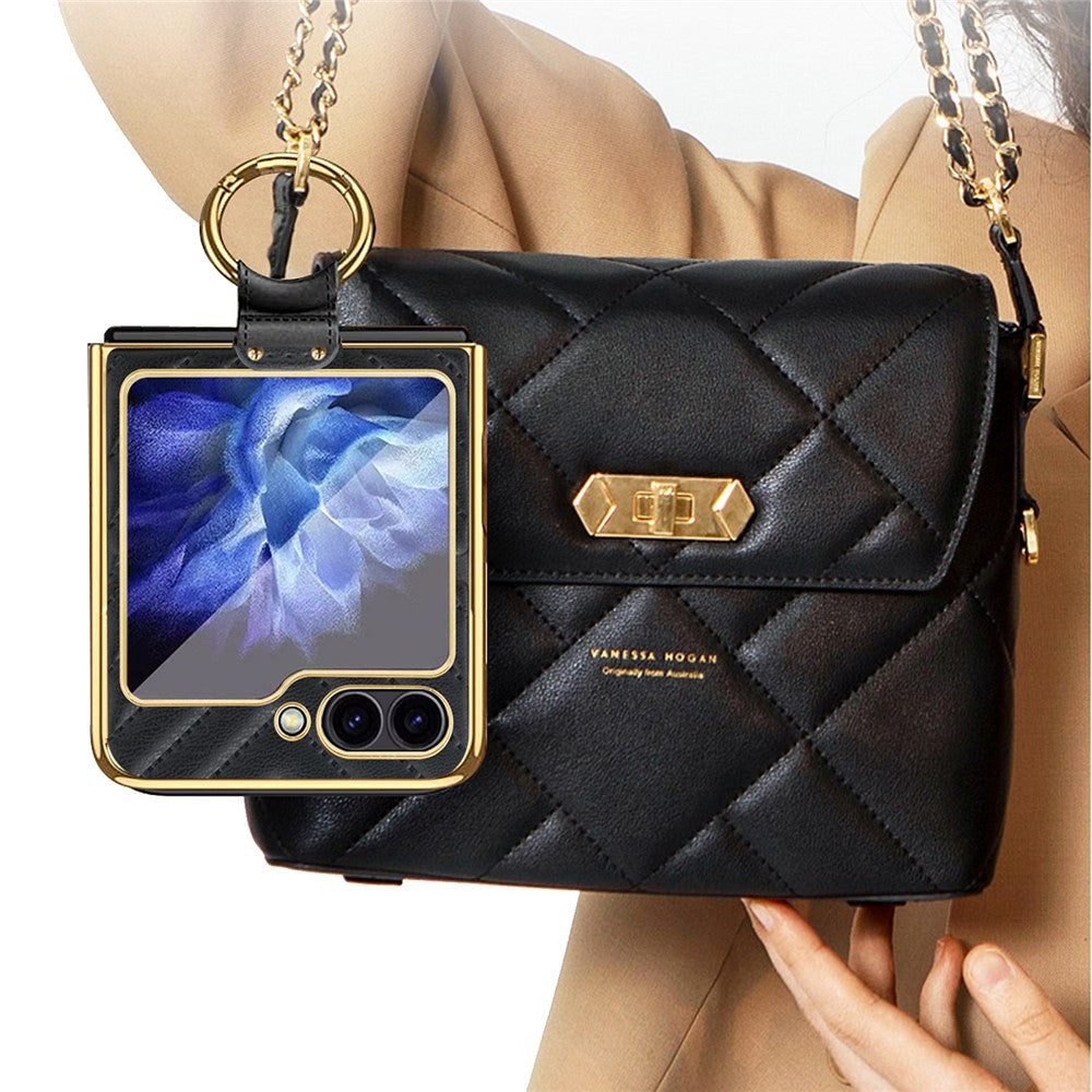 For Samsung Galaxy Z Flip7 FE 5G / Z Flip6 5G Case V-Shape Pattern Kickstand PC Phone Cover