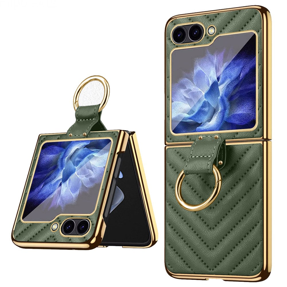 For Samsung Galaxy Z Flip7 FE 5G / Z Flip6 5G Case V-Shape Pattern Kickstand PC Phone Cover