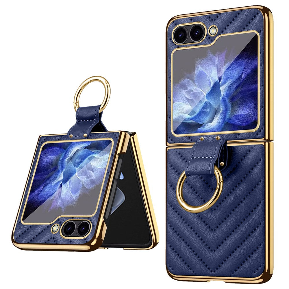 For Samsung Galaxy Z Flip7 FE 5G / Z Flip6 5G Case V-Shape Pattern Kickstand PC Phone Cover