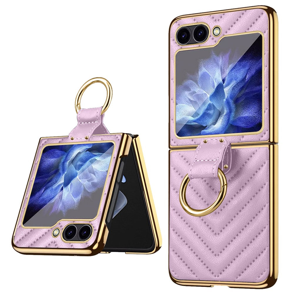 For Samsung Galaxy Z Flip7 FE 5G / Z Flip6 5G Case V-Shape Pattern Kickstand PC Phone Cover