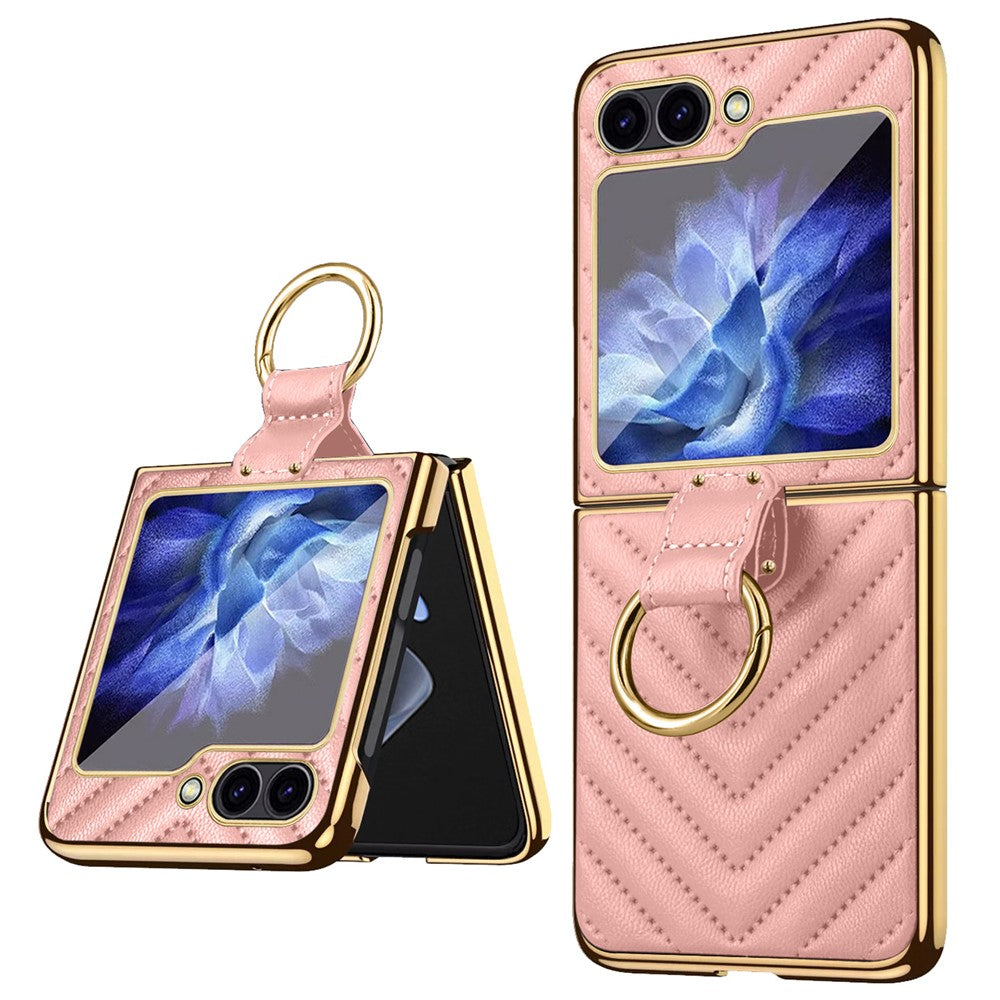 For Samsung Galaxy Z Flip7 FE 5G / Z Flip6 5G Case V-Shape Pattern Kickstand PC Phone Cover