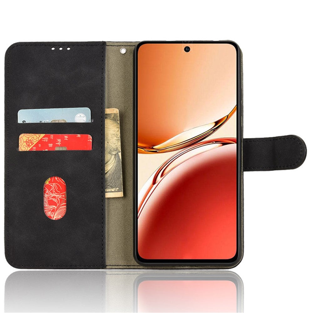 Oppo Reno12 F 5G-skal med hudkänsla i läder, plånbok, fällbart läderfodral med fallskydd.